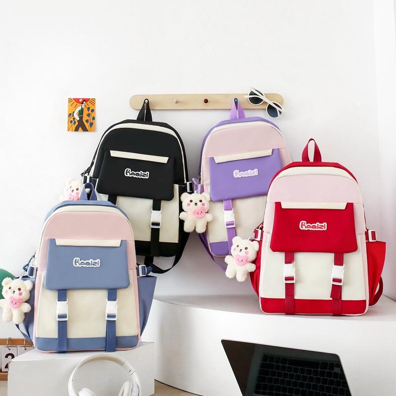 Girl School Backpack Five Piece Set Simple Letter Pattern For Teens And Students