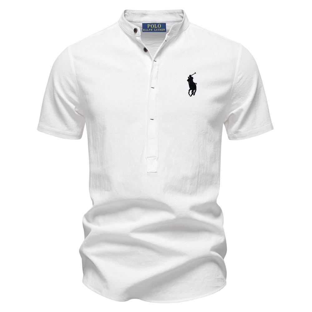 Polo Ralph Lauren Jaro/Léto Pony Vyšívaná Business Casual Košile Pánská Košile s Krátkým Rukávem Bavlněná Lněná Košile Stojáček Bavlněná Košile