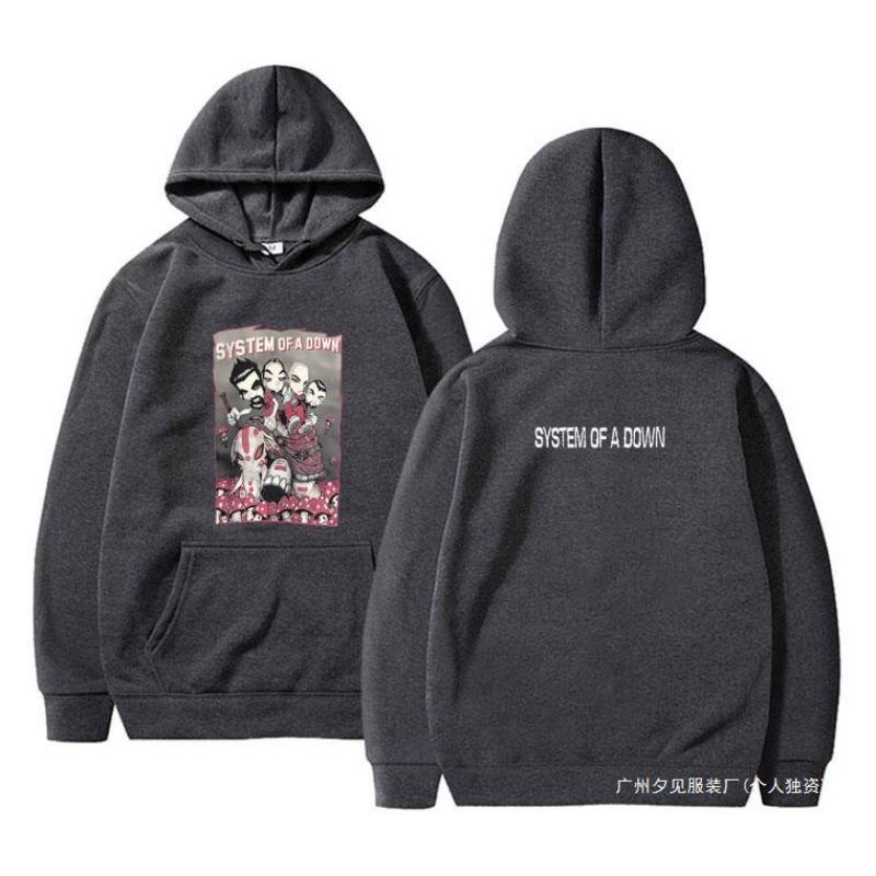 90er Vintage Rockband System of A Down Grafik Hoodie Herren Stoff Street Fashion Hoodie Lässig Street Skaten Laufen Sweatshirt