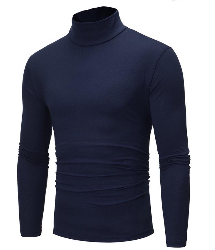Autumn 2022 Men's Plus Size High Collar Solid Color Long-Sleeved T-Shirt