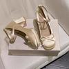 Satin Mary Jane shoes French gentle soft sole small single shoes women's spring 2025 bow lo high heels shallow mouth