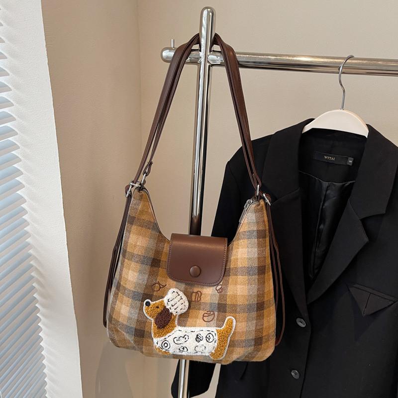 Chic Vintage Grid Pattern Shoulder Tote Bag With Versatile Large Size For Everyday