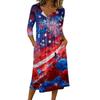 Women’s Casual 34 Sleeve Button Neck Printed Midi Dress with Pocket Loose Fit Soft Fabric Flag Pattern Design