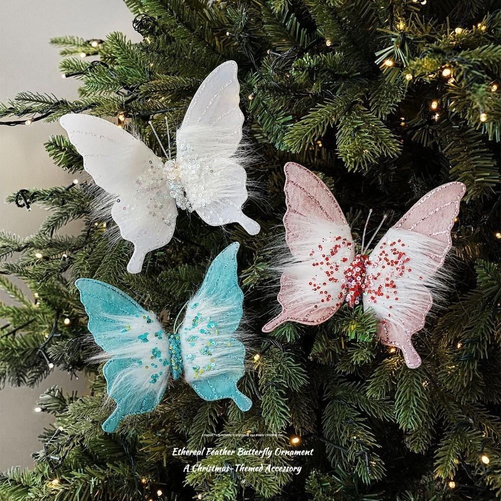 Sequin Bead Butterfly Ornament Fluff Hair Xmas Hanger New Party Decor  Holiday Event