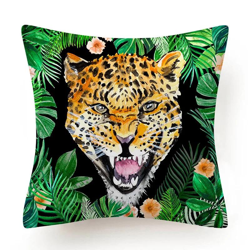 Polyester Tiger Leopardenmuster Kissenbezug Polsterung Sofakissen Palmblatt Tropischer Dschungel Heimdeko Bezug