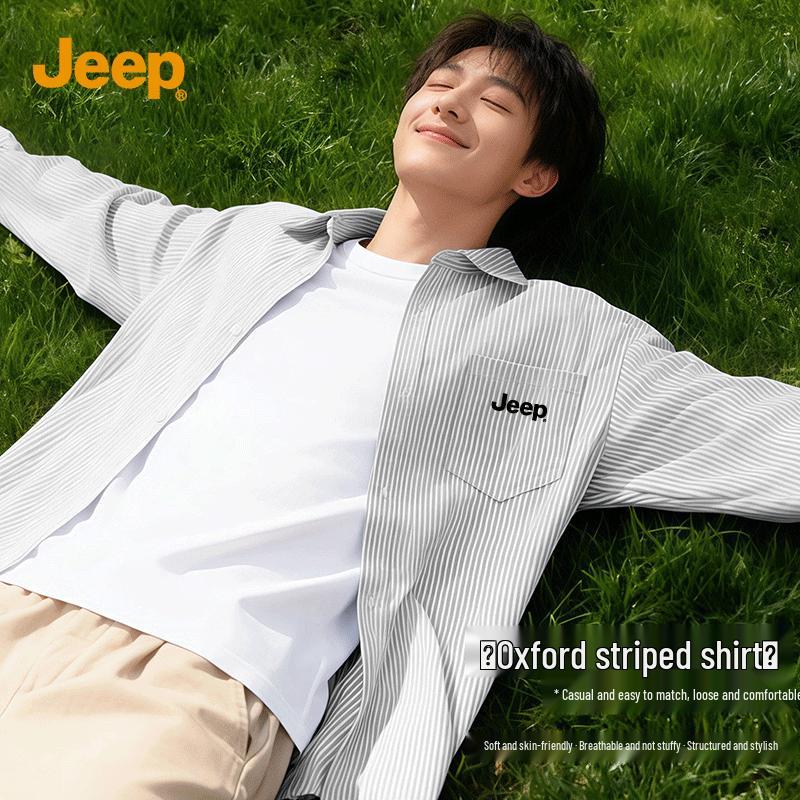 JEEP Men s Oxford Striped Long-Sleeve Shirt L