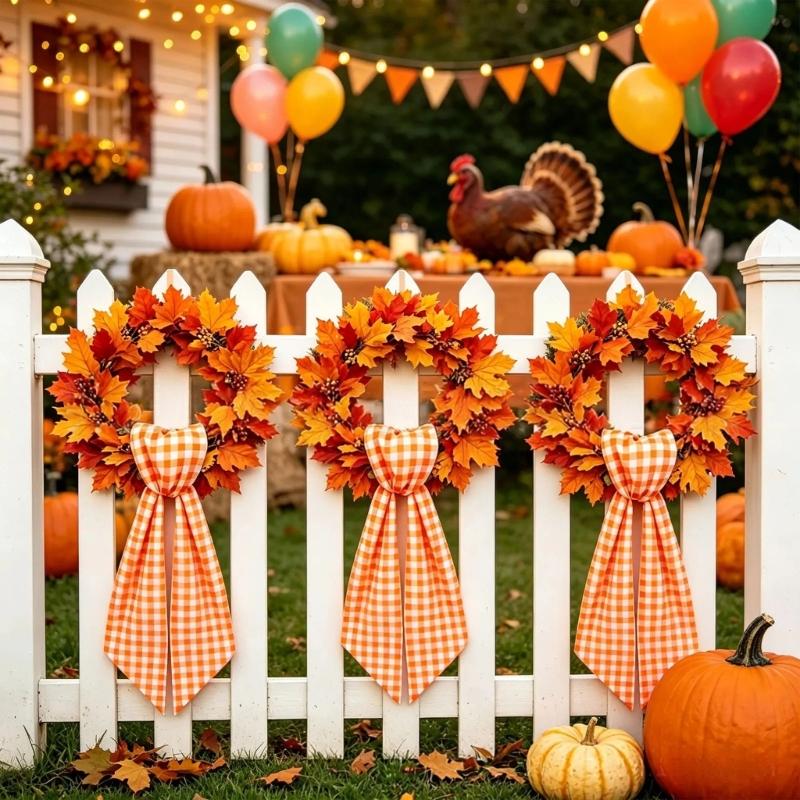Entryway Wreath Ribbon Tie, Polyester Holiday Accent for Fall Gatherings, Thanksgiving Display and Classroom Use