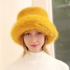 Women Head Accessories Thick Warm Faux Fox Fur Bucket Winter Hat Set Cap