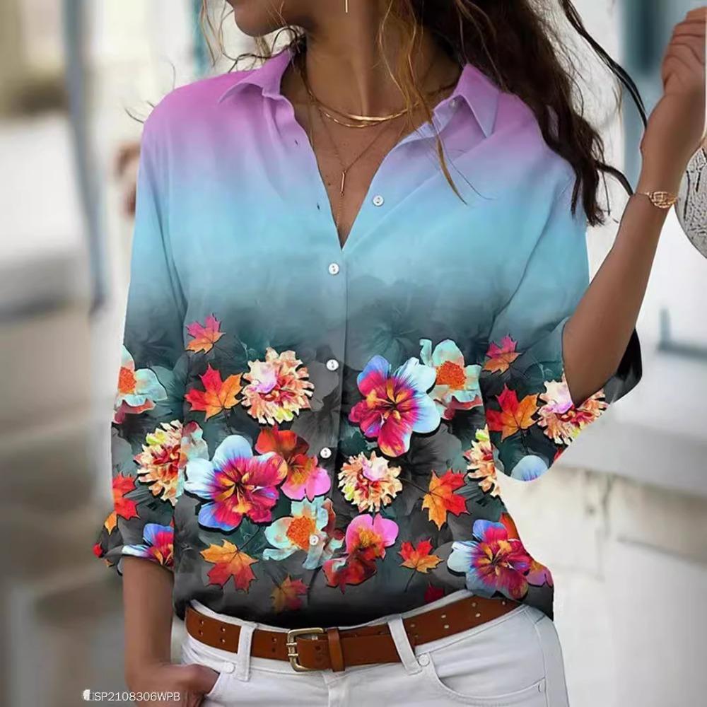 Small Floral Printed Shirt Women's Long-sleeved Summer Top Age-reducing Casual Temperament Shirt