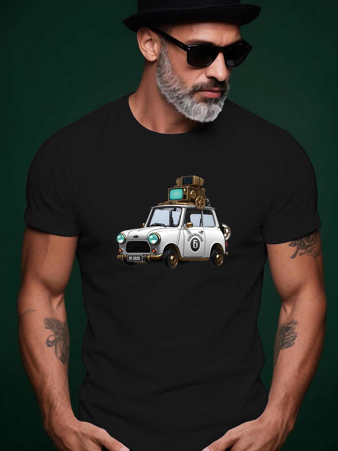 Steampunk TV Mini Car Graphic Casual Tshirt - Vibrant Blu... XXXXL
