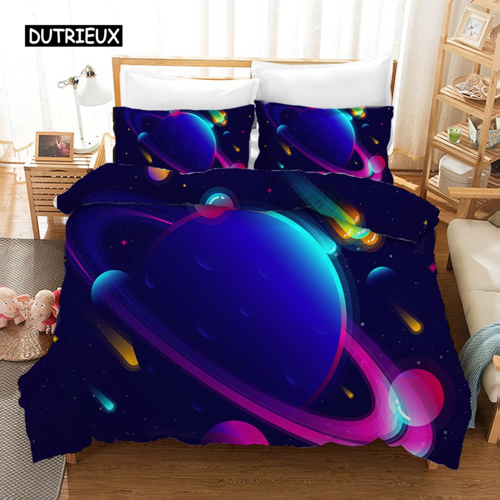 Starry Sky Duvet Cover Set Blue Orange Galaxy Starry Sky Theme Twin Bedding Set Microfiber Double Queen King Size Quilt Cover