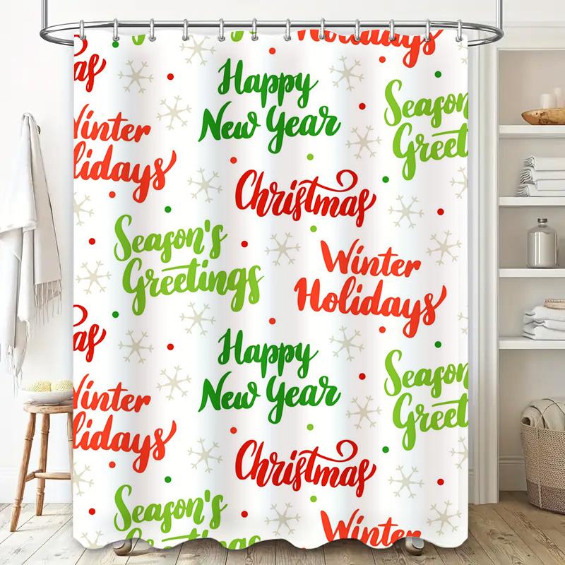 Tu Christmas Shower Curtain Festive Holiday Bathroom Decor Waterproof Farmhouse Modern Pattern Winter Holiday Season Home Decor