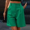 Women Casual Shorts High Waist Straight Loose Button Pocket Solid Color Ladies Summer Wide Leg Short Pants Trousers Office Wear