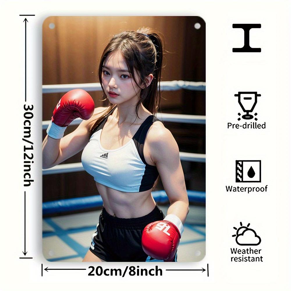 Vintage Boxing Girl Metal Sign 8x12 Inch Retro Wall Art Tin Poster for Home Bar Cafe Decor