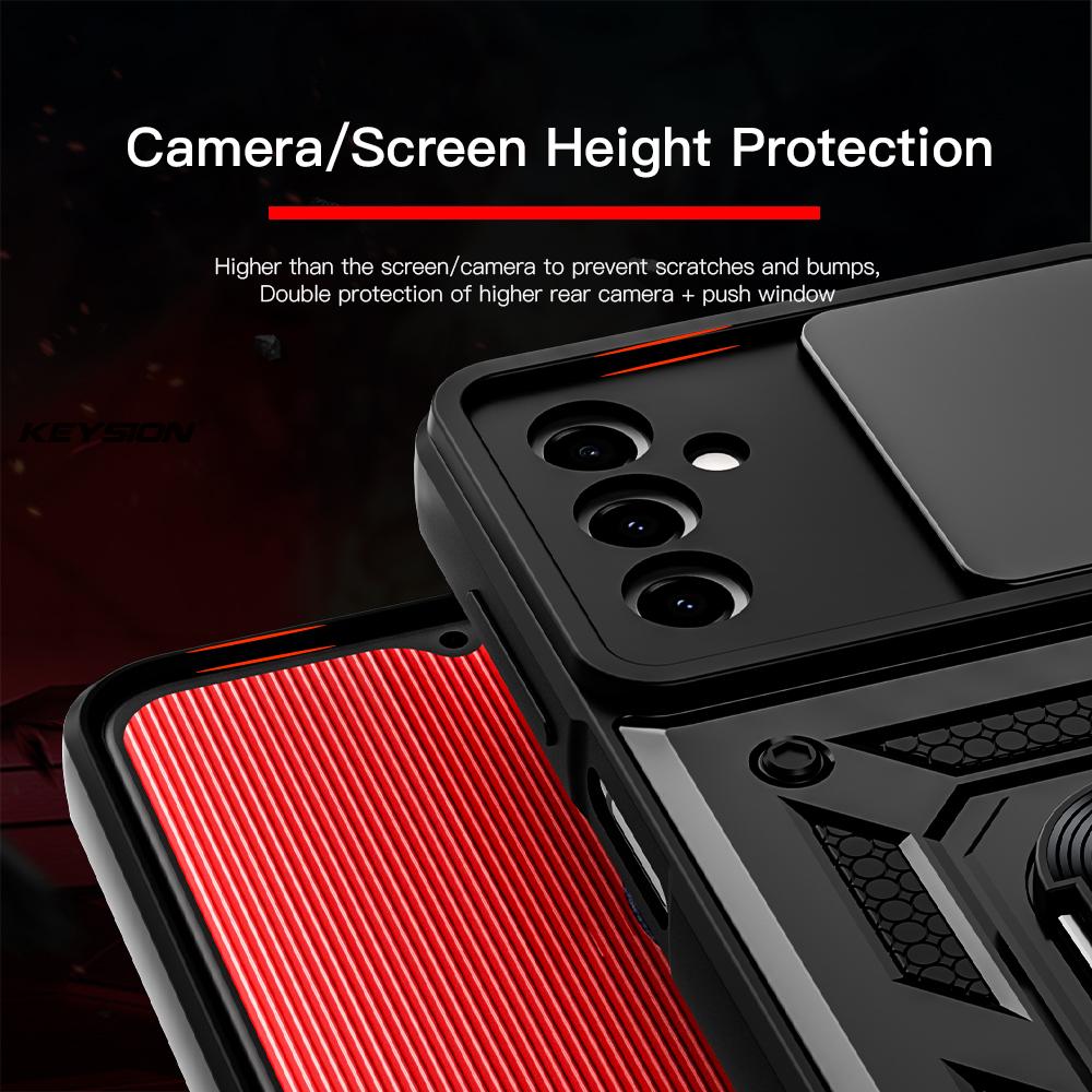 KEYSION Shockproof Case for Samsung A16 5G Silicone+PC Slide Camera Lens Protection Ring Stand Phone Cover for Galaxy A16 4G 5G