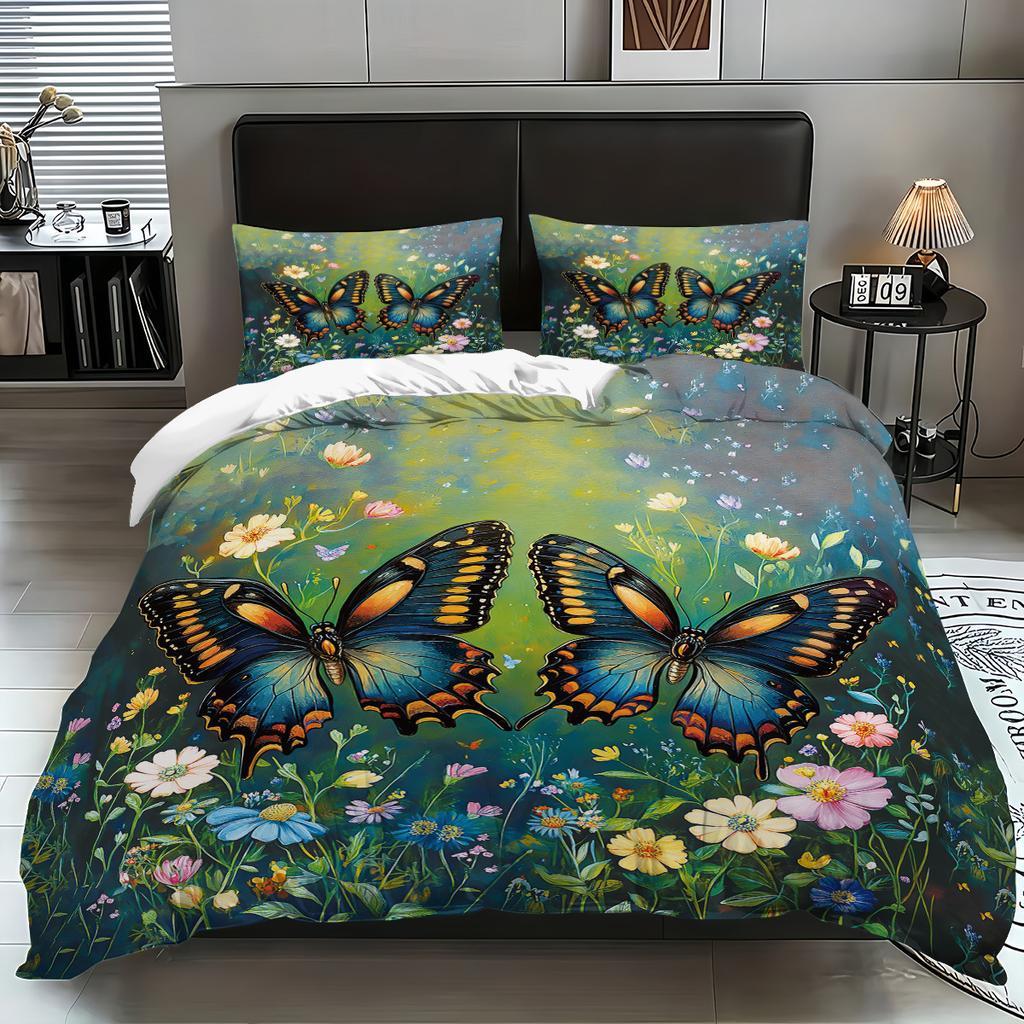 Fashionable Digital Print Butterfly Flower Duvet Cover Set -SoftComfortable Bedding with Classic Design-Ideal for