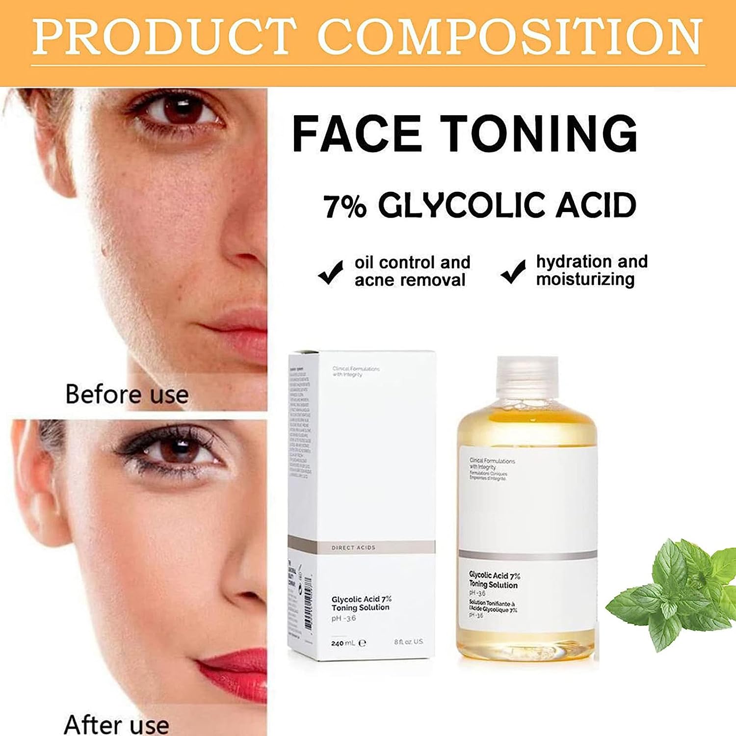 

7% тонизирующий раствор для шлифовки гликолевой кислоты, обычный тонизирующий раствор с гликолевой кислотой, отшелушивает, осветляет и омолаживает кожу.