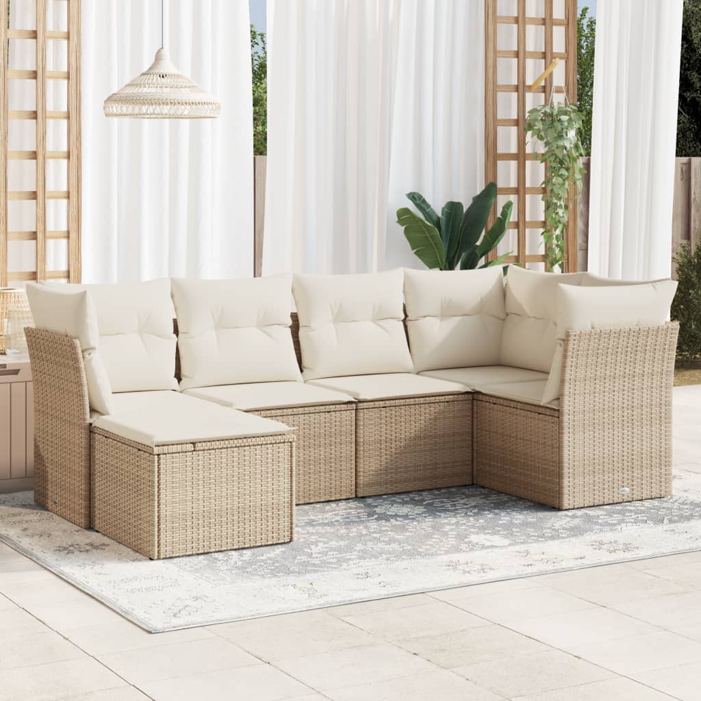 Vidaxl 6-Cz. Set di Mobili da Giardino con Cuscini, Beige, Polyrattan