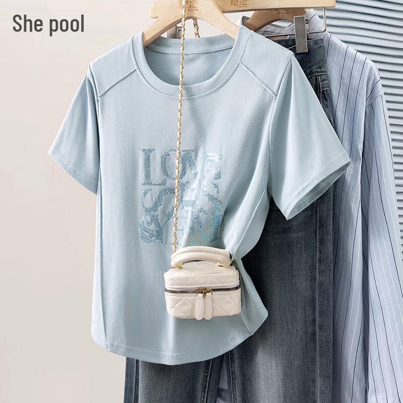 Shechi Women s Letter Embroidered Short Sleeve T-Shirt M