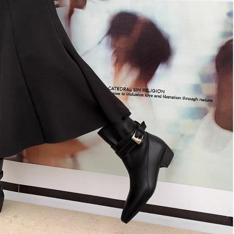 Women Elegant Fashion Ankle Boots Winter Goth Woman Shoes New Mid Heels Slip On Chelsea Designer Brand  De Mujer