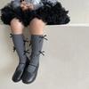 2 Pairs Girls Cotton Tube Socks With Cute Bow Vertical Striped Baby Stockings For Spring Autumn Winter New Arrival