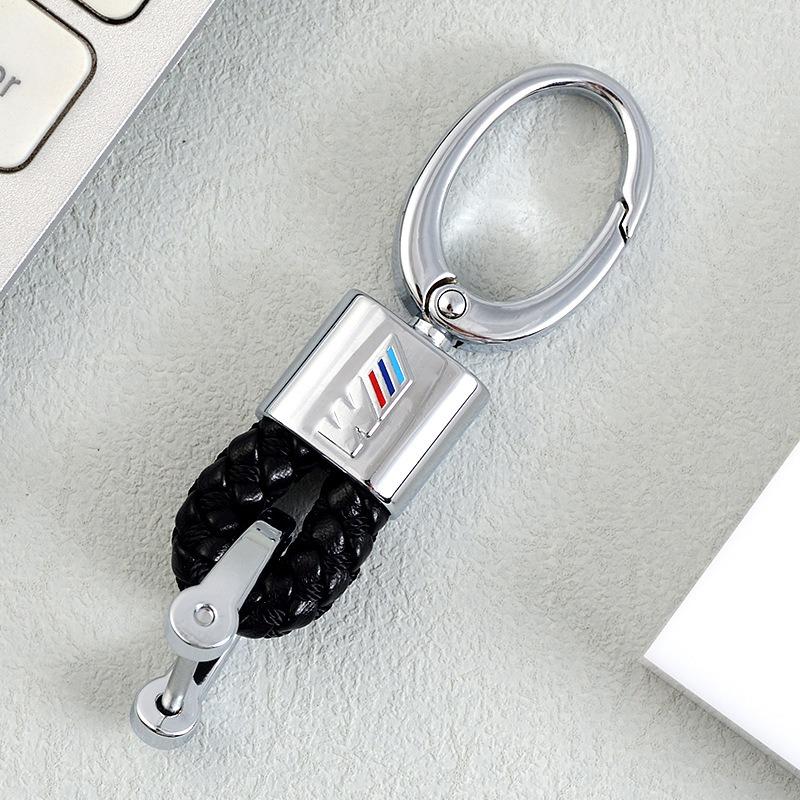 Car Styling 3D Metal Emblem Keychain Leather Braided Rope Key Chain Ring For BMW M E46 X1 X2 X3 X4 X5 X6 F15 G01 E87 E90 F30 E60 pdcr06