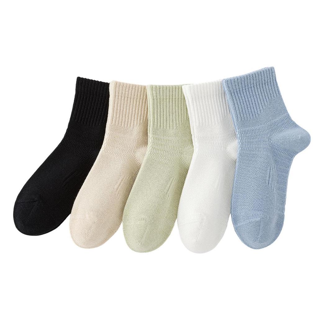 Kids' Cotton Mesh Breathable Mid-Calf Socks - Summer Thin, Sweat-Absorbing, Solid Color for Boys