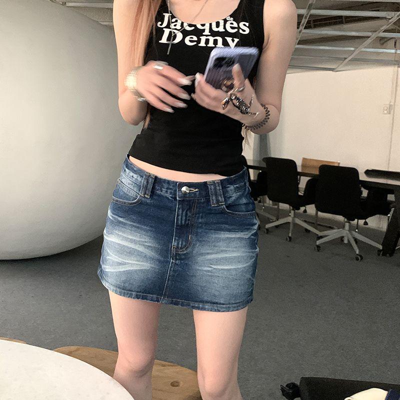 

Millennium Sexy Retro Denim Skirt Distressed Stylish A- line Skirt Straight-leg All-Matching Sheath Mini Skirt Fashion