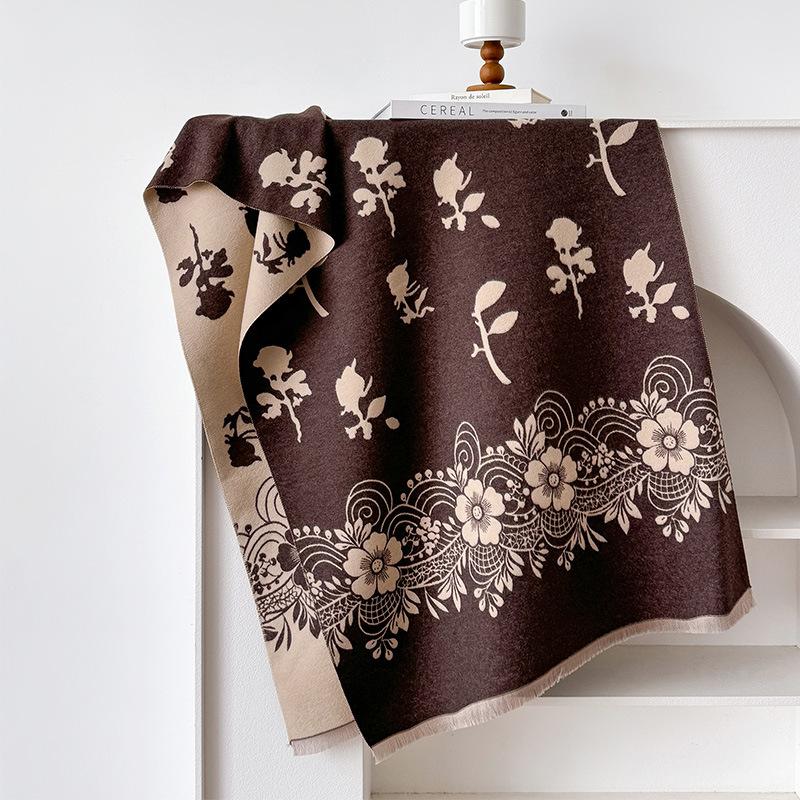 imitation cashmere flower vine man composition texture printing double-sided warm scarf women's shawl outside