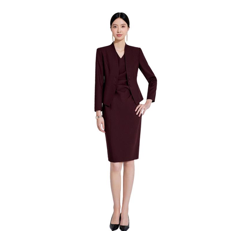 Red Professional Angora Suit Dress - Spring/Autumn Fashion for Women