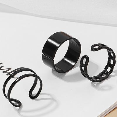 Black Open Hollow Adjusting Ornament Temperament Couple Matching Ring Set