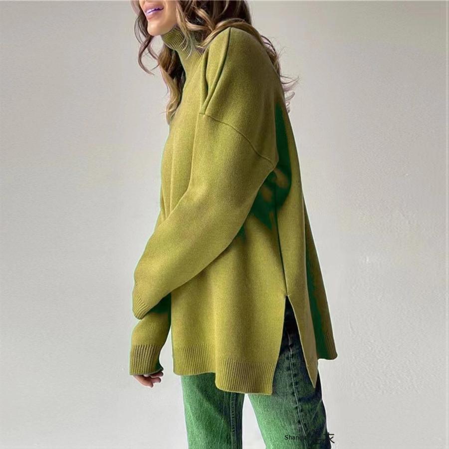 Trendy Oversized Knit Sweater with High Neck for Women - Autumn/Winter Ready