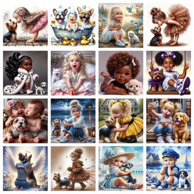 5d Diy Diamond Painting Girl Dog Portrait Diamond Embroidery Seaside Full Round Drill Cross Stitch Kits Gift