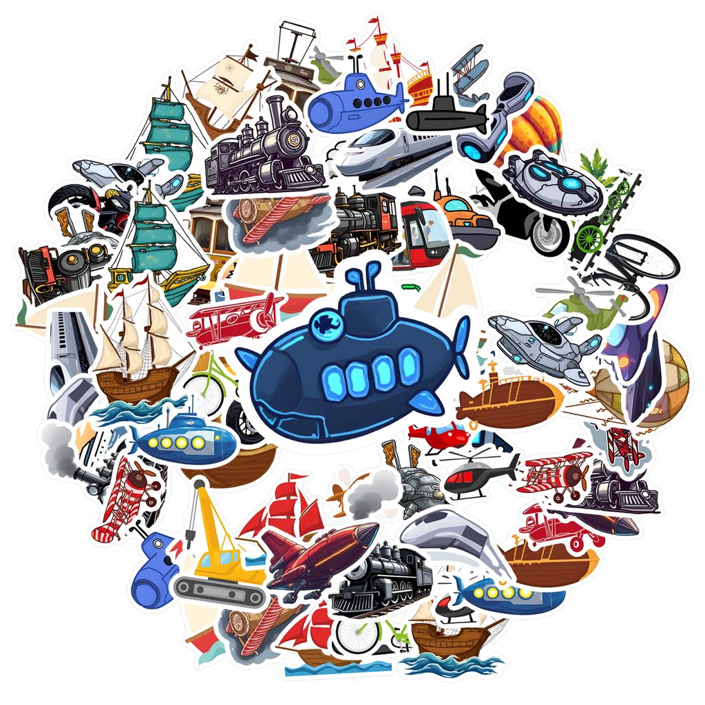35pcs-50pcs Cartoon Adventure Stickers Playful Vehicles Stationery Stickers Stickers For Suitcase Fridge Phone Luggage