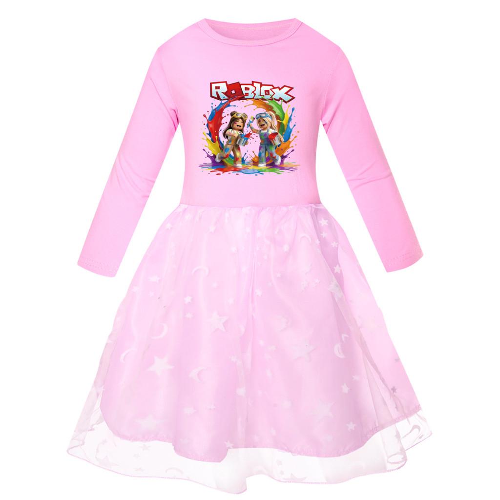 5577 Kids Girls Roblox Printed Mesh Rainbow Dress
