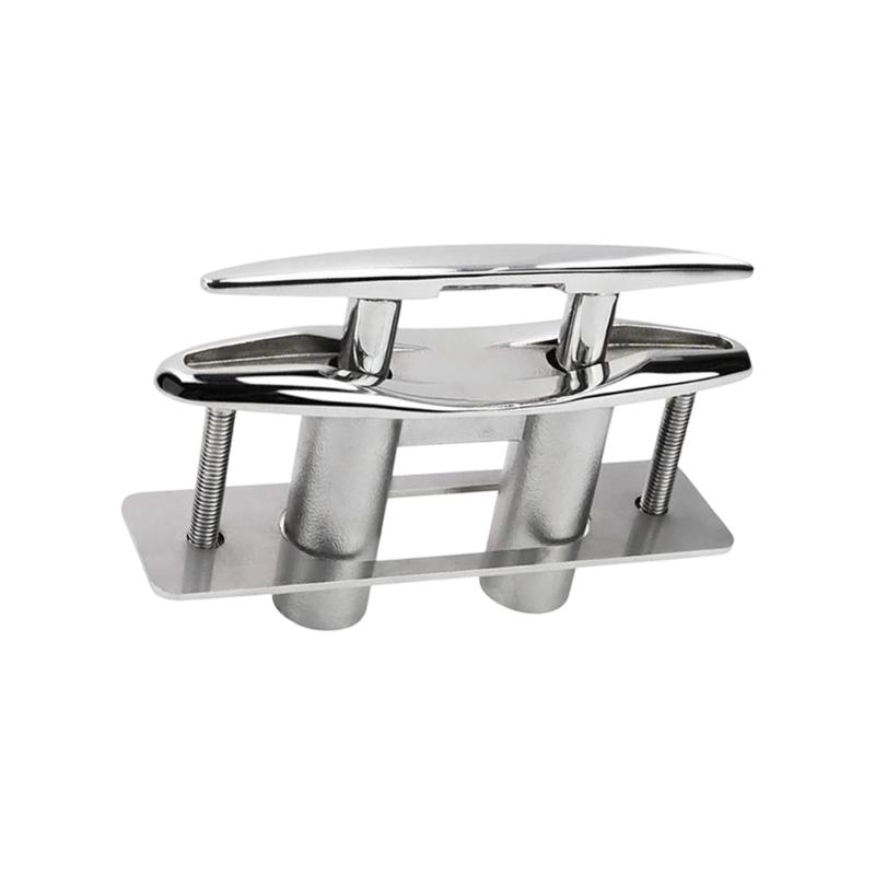 Strong 316 Stainless Steel Boat Dock Cleat Including Rectangular Backing Plate For Firm Installation