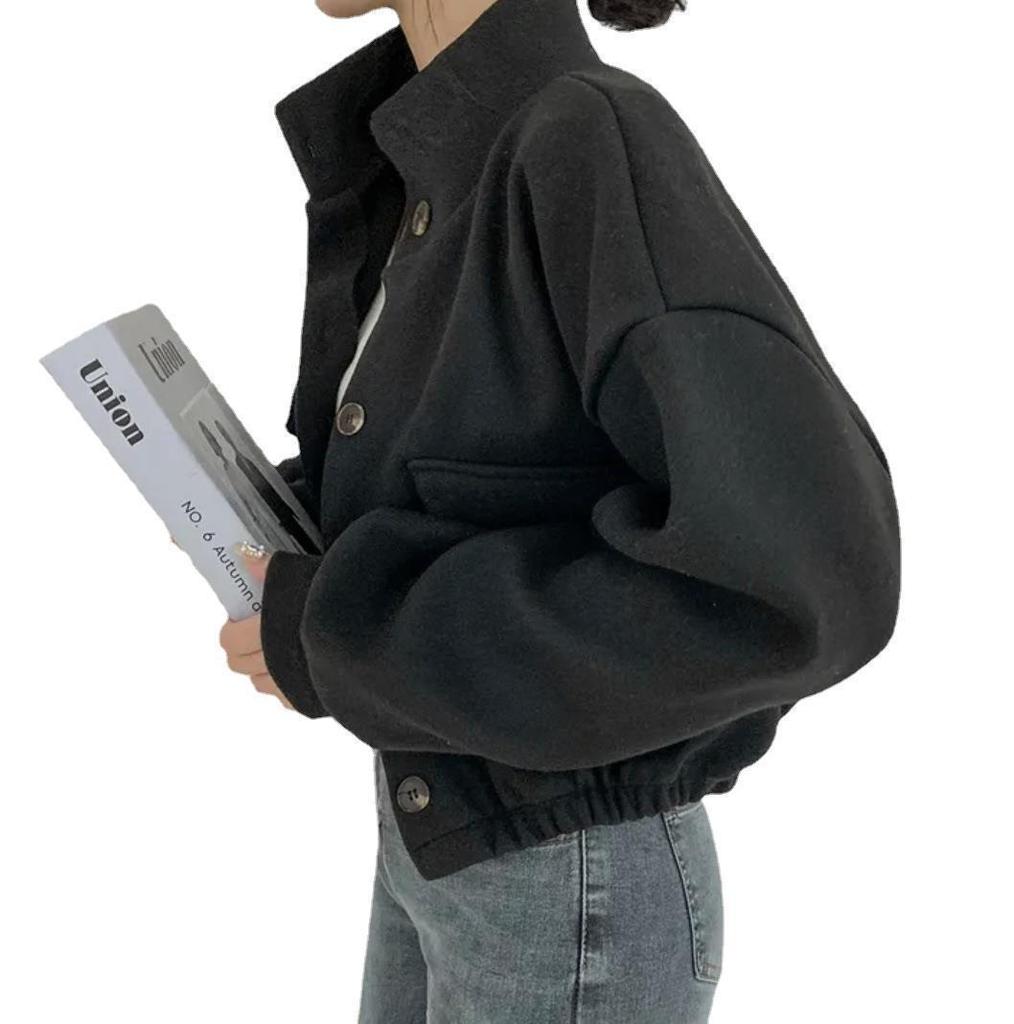 Trendy Korean Autumn/Winter Stand-Up Collar Casual Woolen Coat for Women
