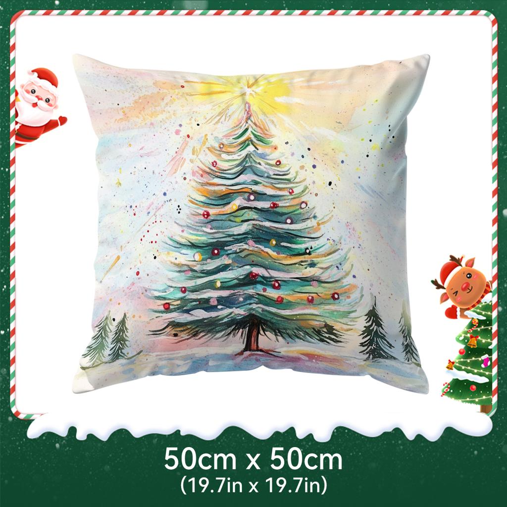 Watercolor Christmas Tree Illustration Pillowcase Bedroom Cushion Cover 100% Polyester Living Room Cushion Pillowcase Home Decor