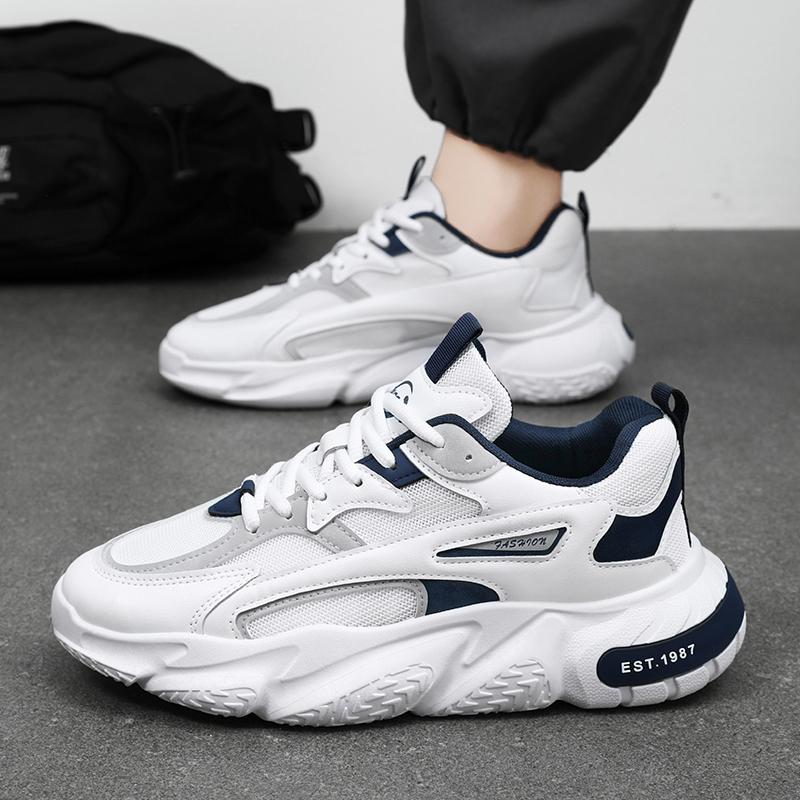2025 Thick Sole Versatile Clunky Sneaker For Men Trend Mesh Lace Up Breathable Casual Sports Shoes Increased Soft Soles