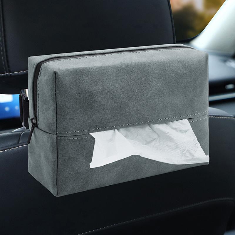 Car Tissue Box Holder Nappa Leather Car Center Console Armrest Napkin Box Sun Visor Backseat Tissue Case With Fix Strap