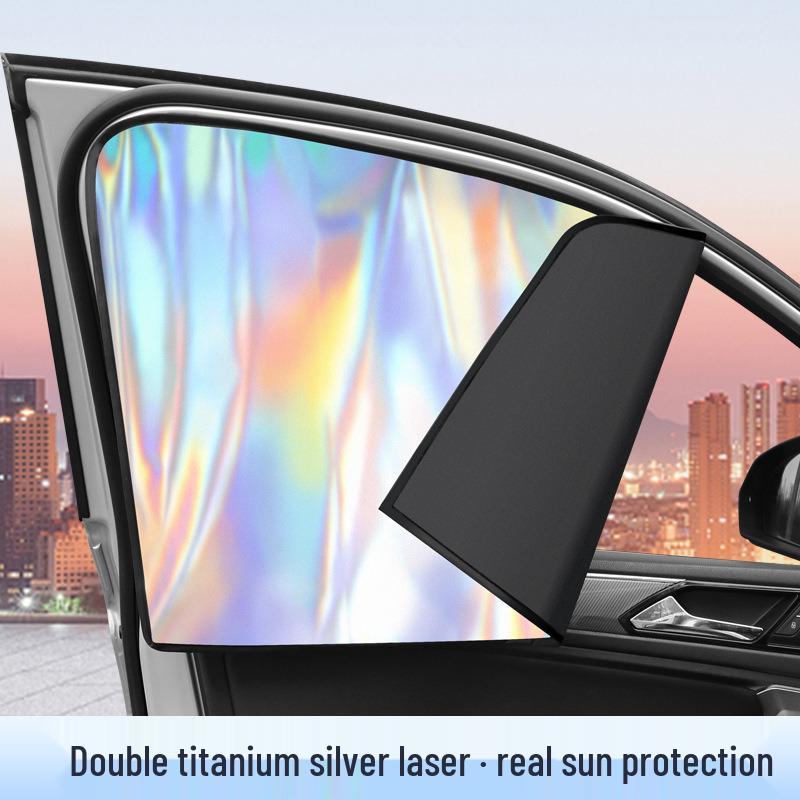 Iridescent Titanium Silver Reflective Car Sunshade Curtains