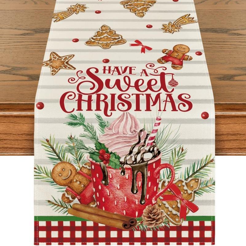 Festive Christmas Table Runner & Placemats Set - Cute Cartoon Print Heat-Resistant Coasters for Party Decor