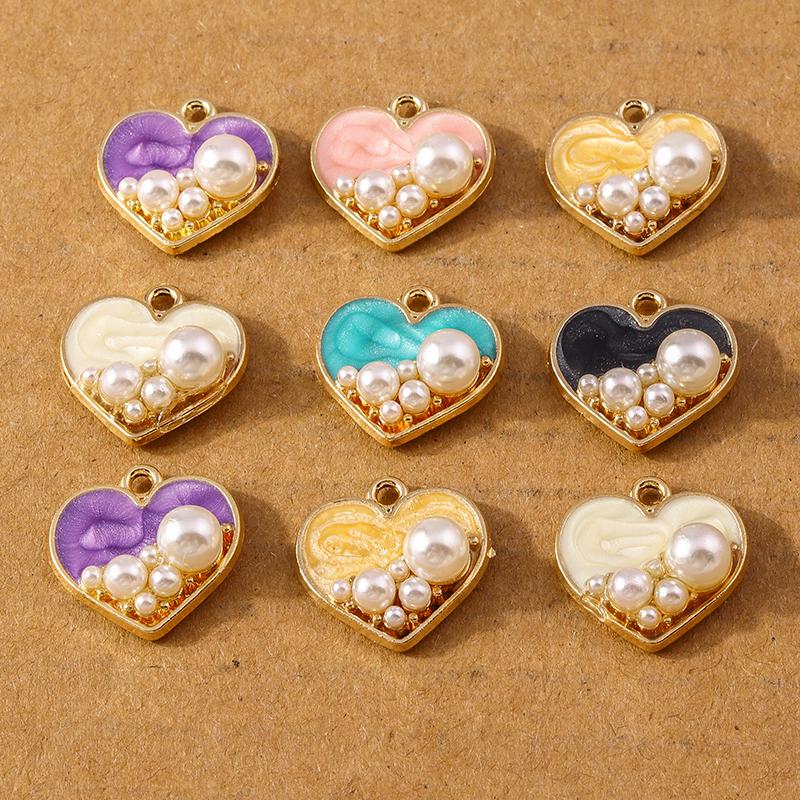 10 Pcs 17*17mm Enamel Pearl Love Heart Pendants Charms for Jewelry Making Earrings Necklace DIY Bracelet Accessories Supplies