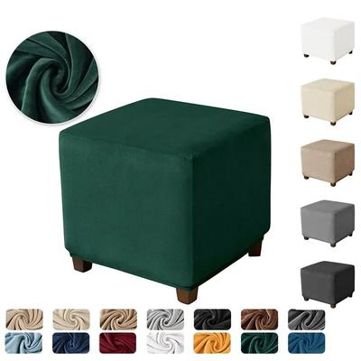 Velvet Square Ottoman Cover Soft Elastic Footrest Stool Slipcover Furniture Protector for Living Room