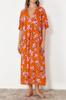 Women's Style Dress Floral Patterned Wide Fit Midi Woven Beach Dress