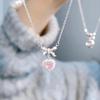 Fashion Pink Sweet Heart Zircon Necklace Women Aesthetic Clavicle Chain Necklace Valentines Day Gift Party Jewelry