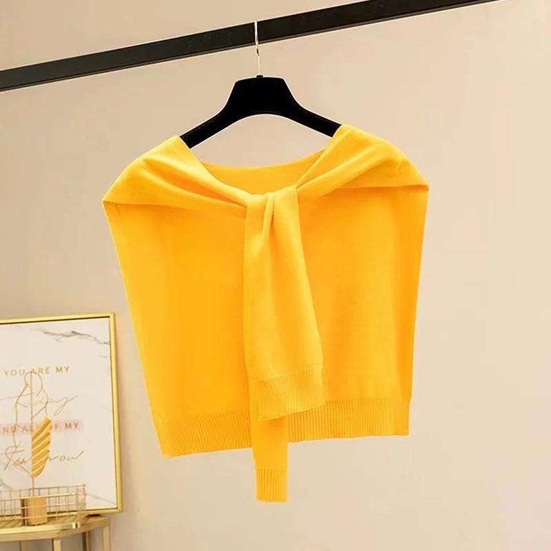 Korean Striped Knitted Warm Shawl Winter Female Blouse Shoulders Fake Collar Cape Knotted Scarf Stripe Outerwear