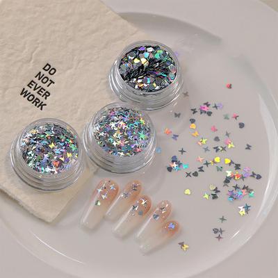 Holographischer Silber Nagelglitzer Laser Sternform Pailletten Glitzernde Flocken Paillette DIY Nagelkunst Dekorationen Scheiben Zubehör