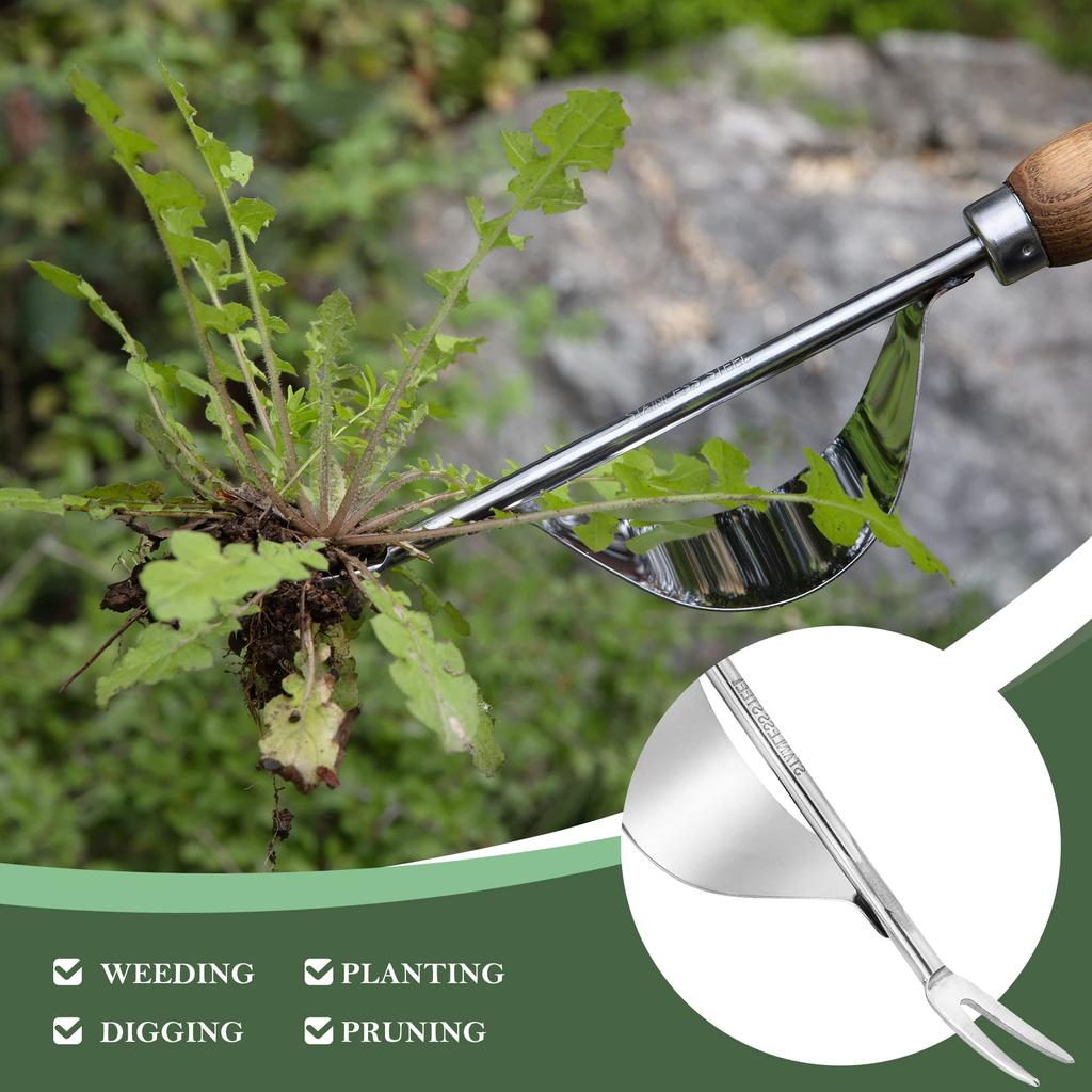 EZARC Lukare, Bekvämt verktyg för att dra upp ogräs, Rotning, Rostbeständigt rostfritt stål med trähandtag, Enhandshantering, Gräsmatta, Trädgård, Gård