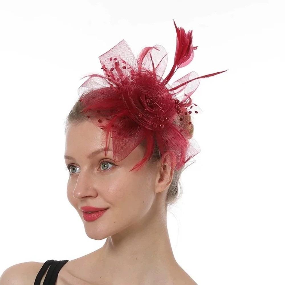 Polka Dot Tea Party Mesh Hair Band Exquisite Bride Headdress Feathers Fascinator Hat  Photography
